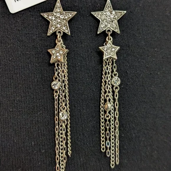 BEN AMUN JEWELRY Crystal Star Dangle Earrings in Silver New - Picture 2 of 9